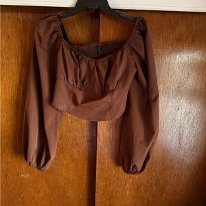Women’s Brown Puff-Sleeve Crop Top
